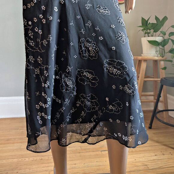Vintage 90s Y2K Eva Blue Black Midi Dress Floral Beaded Whimsygoth Fairycore 6 - Picture 5 of 8